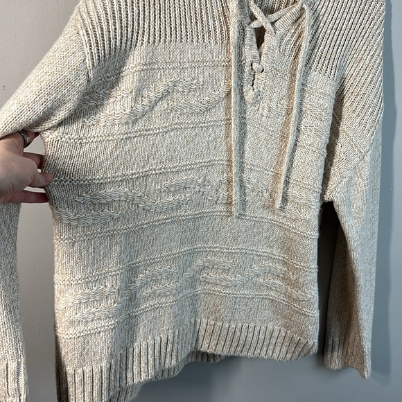 Talbots Womens Cream Tan Beige Lace Up Ribbed Sweater Size XL Beachy Neutral - Picture 9 of 11